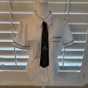 Vintage Lip Service White Button Up Shirt Sz XXL With Tie Mall Goth Dark Emo Alt